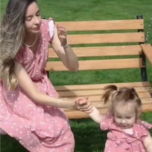 All Over Dots Pink Cross Wrap V Neck Ruffle Flutter-sleeve Dress for Mom and Me